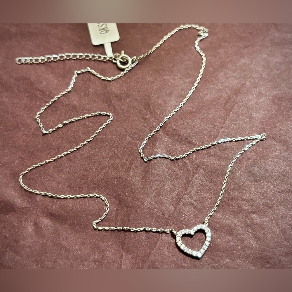 Sterling Silver 925 Heart Pendant On Rhodium Plated Silver Necklace-NWT